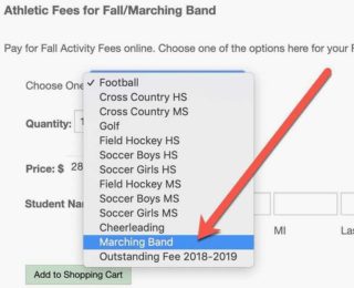 Oakmont Marching Band Activity Fees.